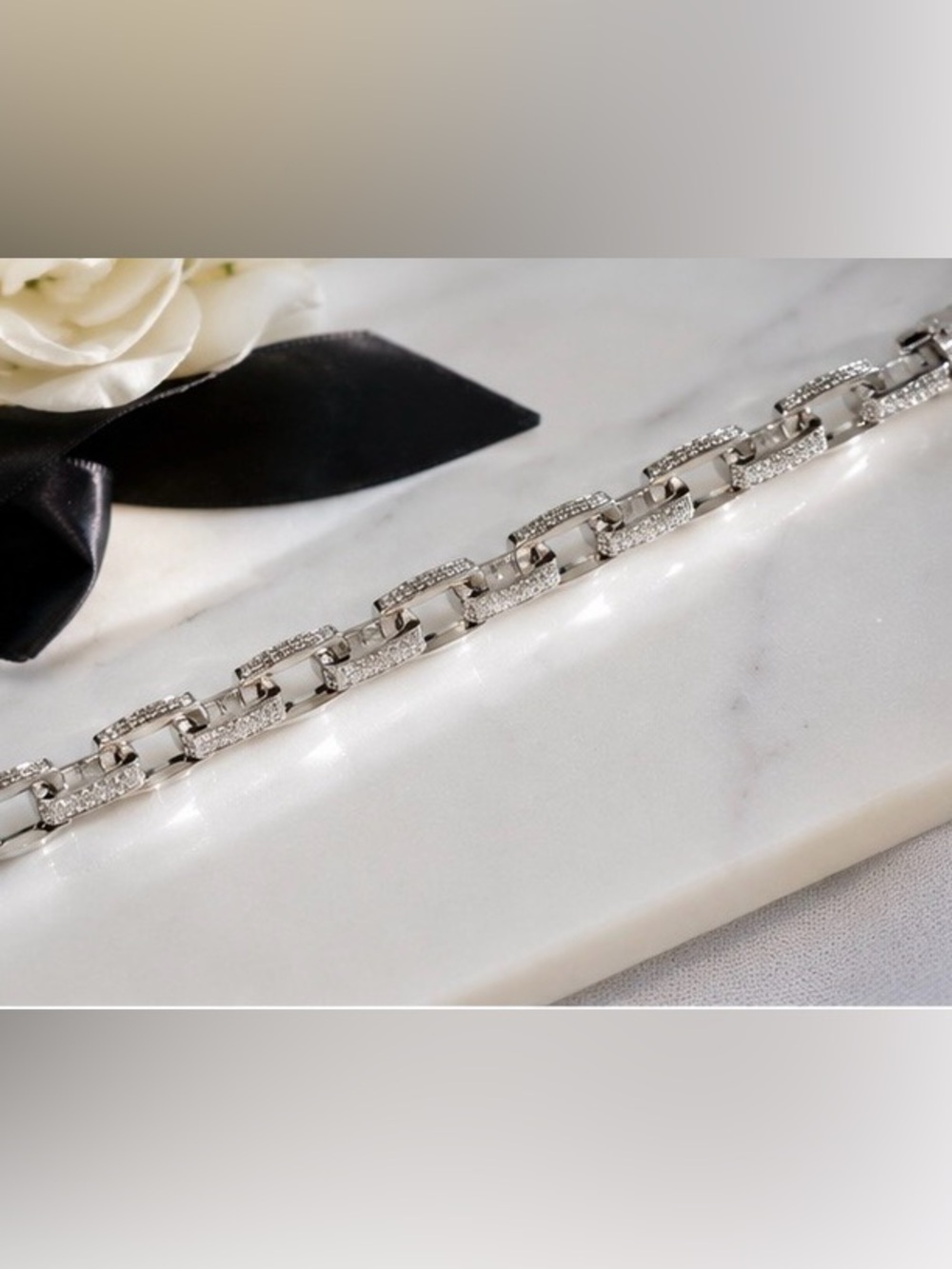 Silver Pavé Link Bracelet | Stainless Steel | New 🩶 - Picture 7 of 8